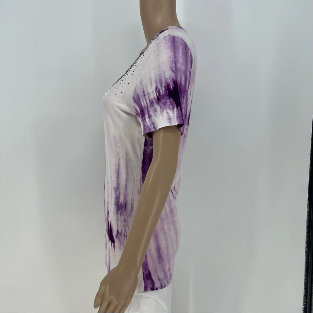 Vocal Top Womens Purple and White Cut Out Crisscross Neckline With Rhinestones - Picture 8 of 10